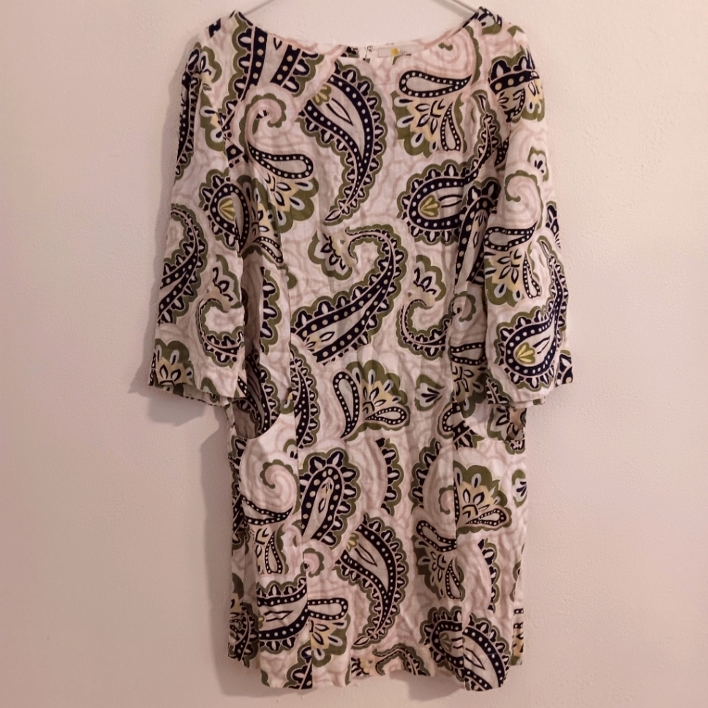 Boden paisley linen dress 3/4 sleeve women's size 8R
